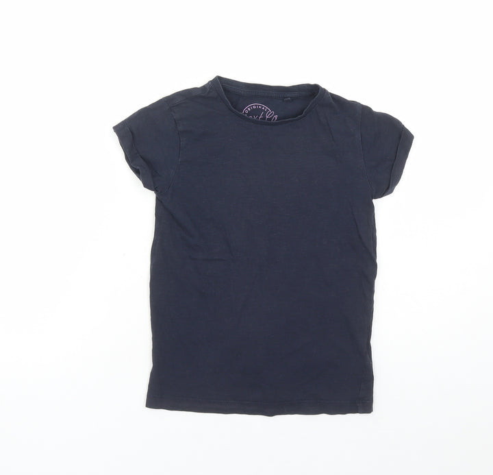 NEXT Girls Blue Cotton Basic T-Shirt Size 7 Years Round Neck Pullover