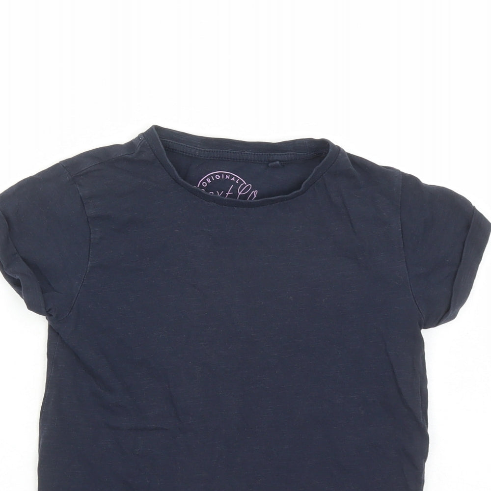 NEXT Girls Blue Cotton Basic T-Shirt Size 7 Years Round Neck Pullover