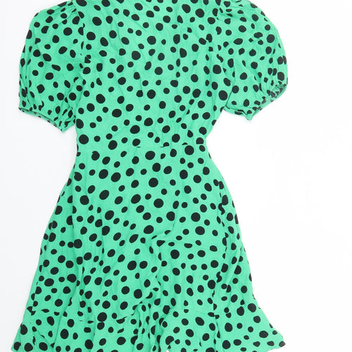 NEXT Womens Green Polka Dot Viscose Wrap Dress Size 12 V-Neck Button