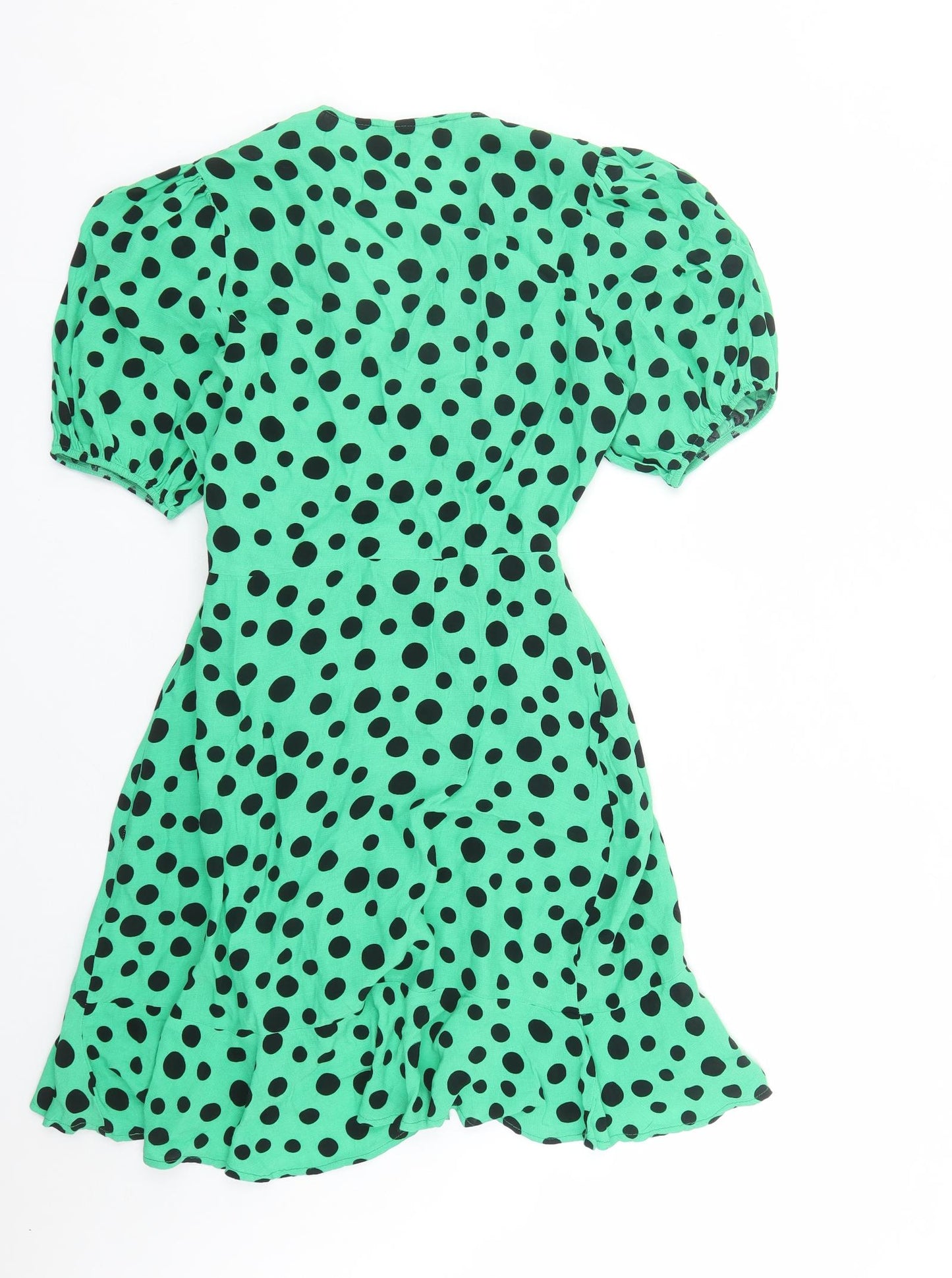 NEXT Womens Green Polka Dot Viscose Wrap Dress Size 12 V-Neck Button