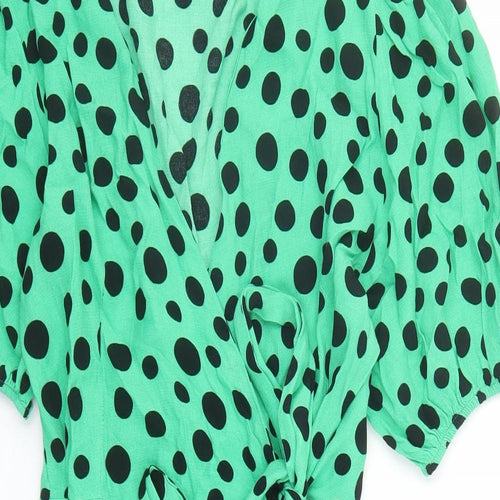 NEXT Womens Green Polka Dot Viscose Wrap Dress Size 12 V-Neck Button
