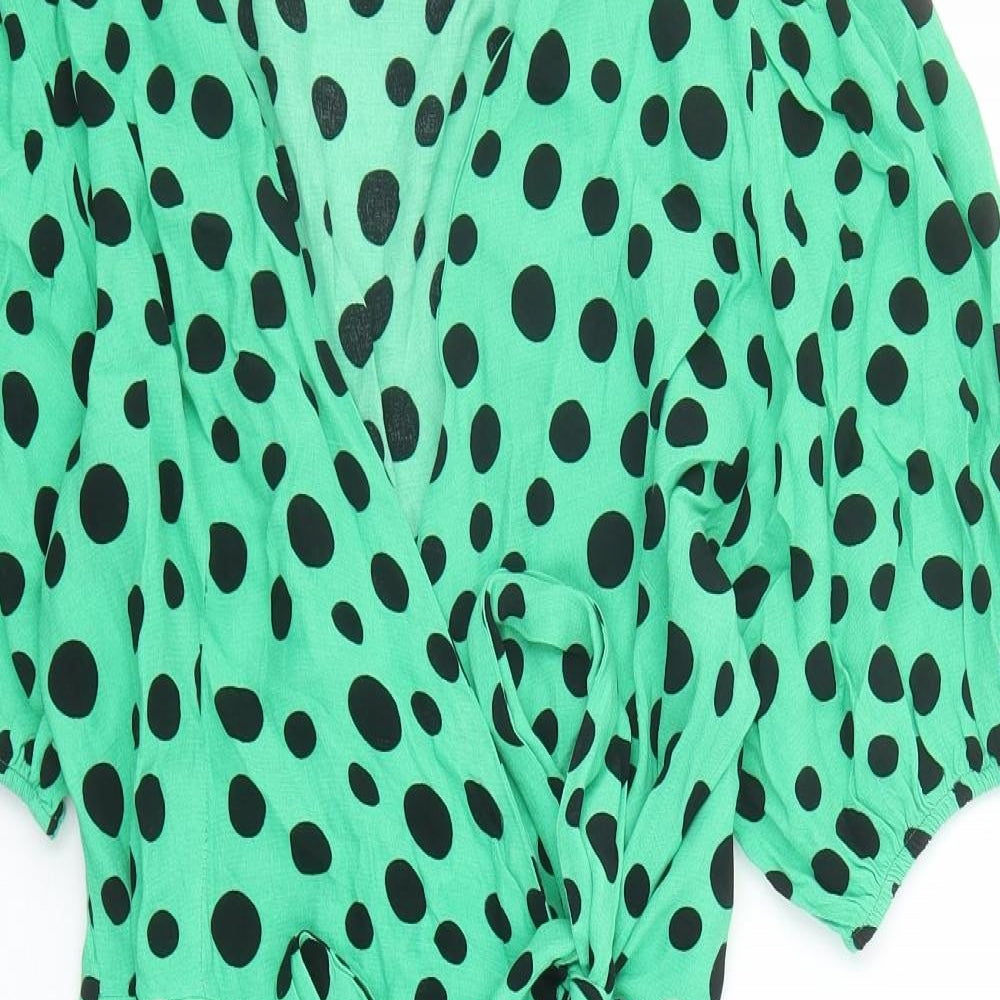 NEXT Womens Green Polka Dot Viscose Wrap Dress Size 12 V-Neck Button