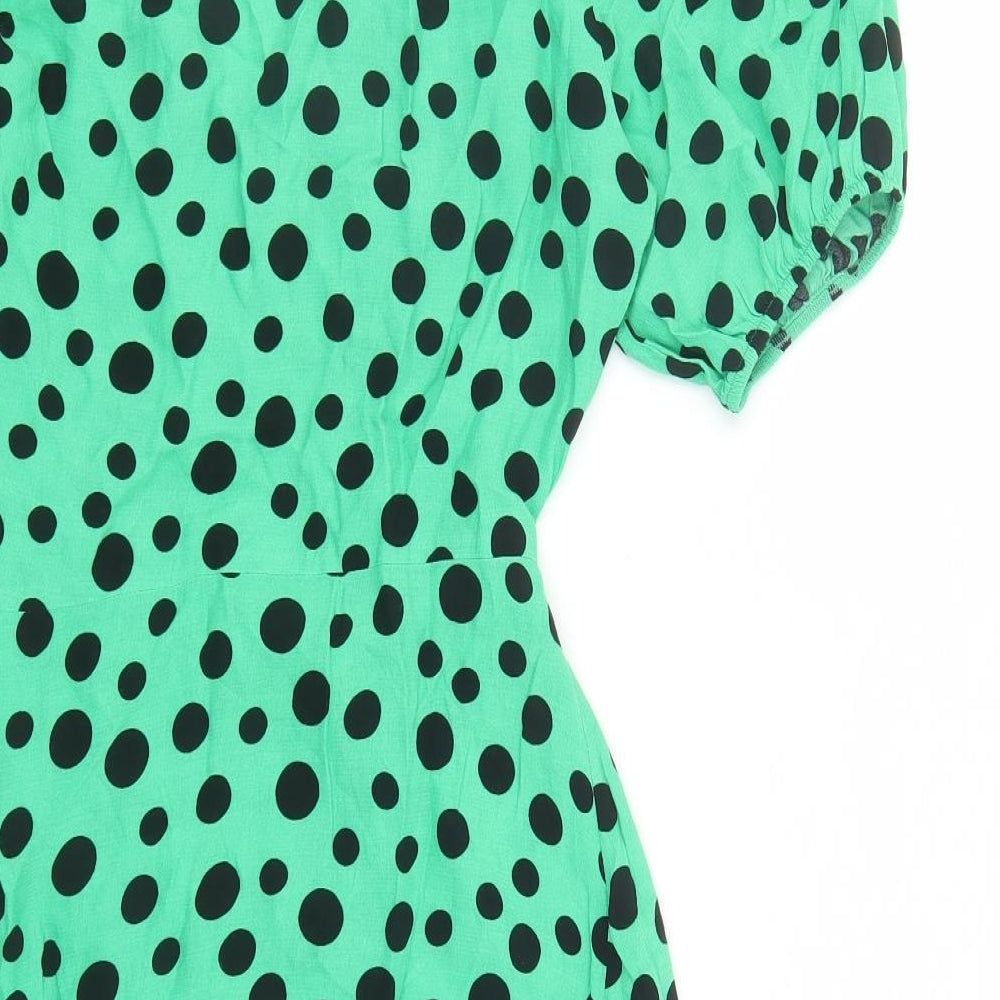 NEXT Womens Green Polka Dot Viscose Wrap Dress Size 12 V-Neck Button