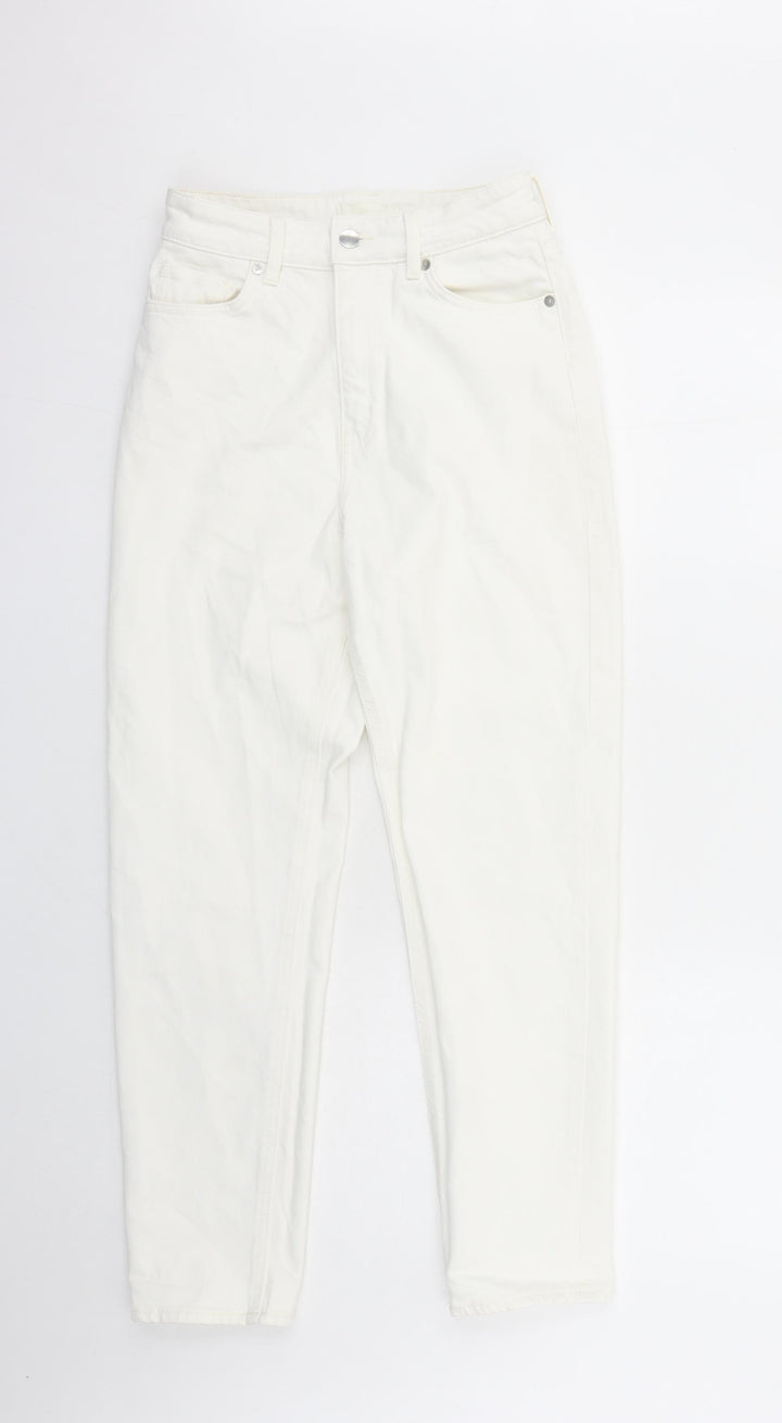 H&M Womens White Cotton Straight Jeans Size 10 L27 in Regular Zip
