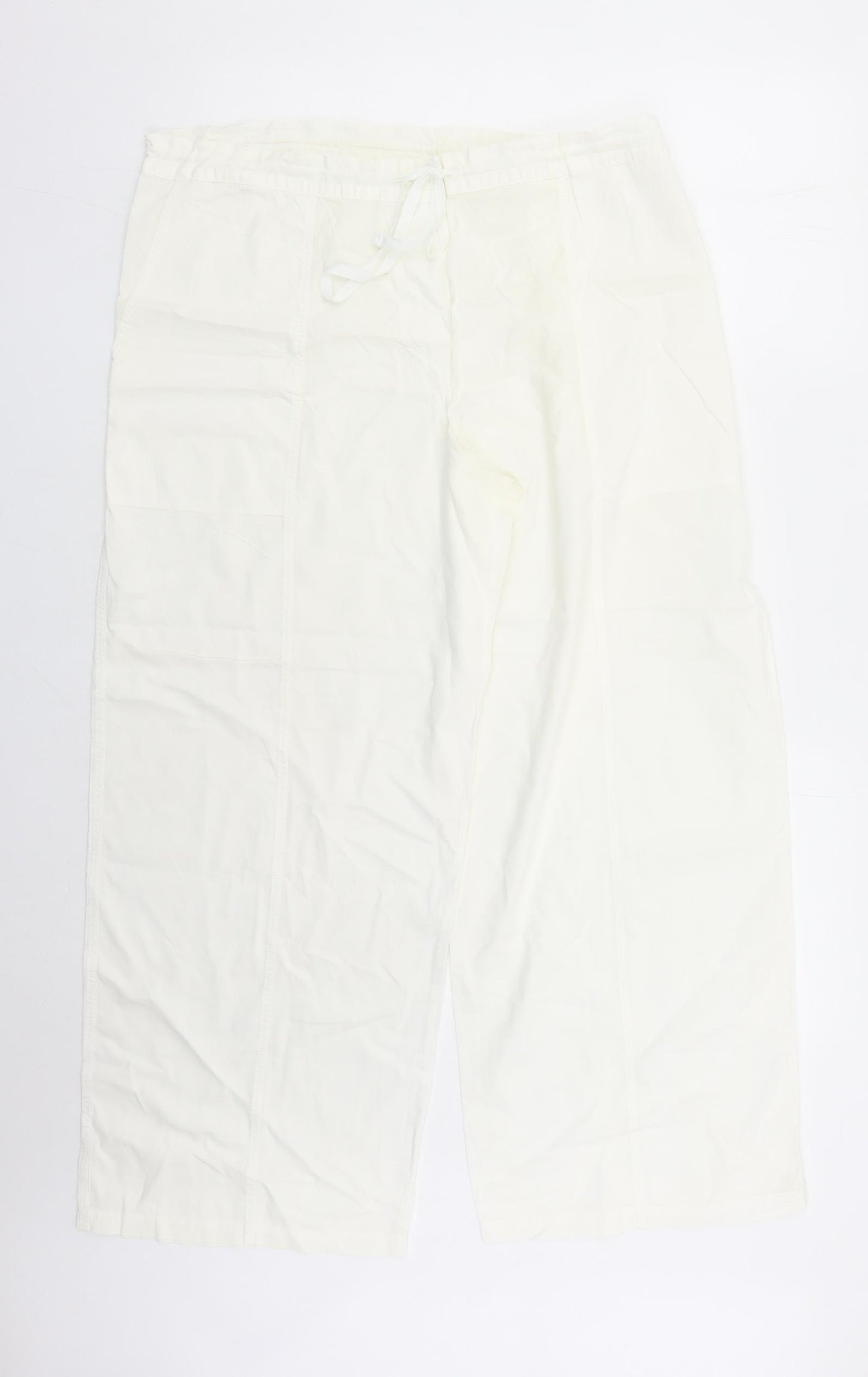 Marks and Spencer Womens White Cotton Trousers Size 16 L28 in Regular Drawstring