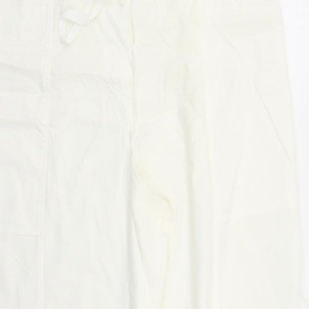 Marks and Spencer Womens White Cotton Trousers Size 16 L28 in Regular Drawstring
