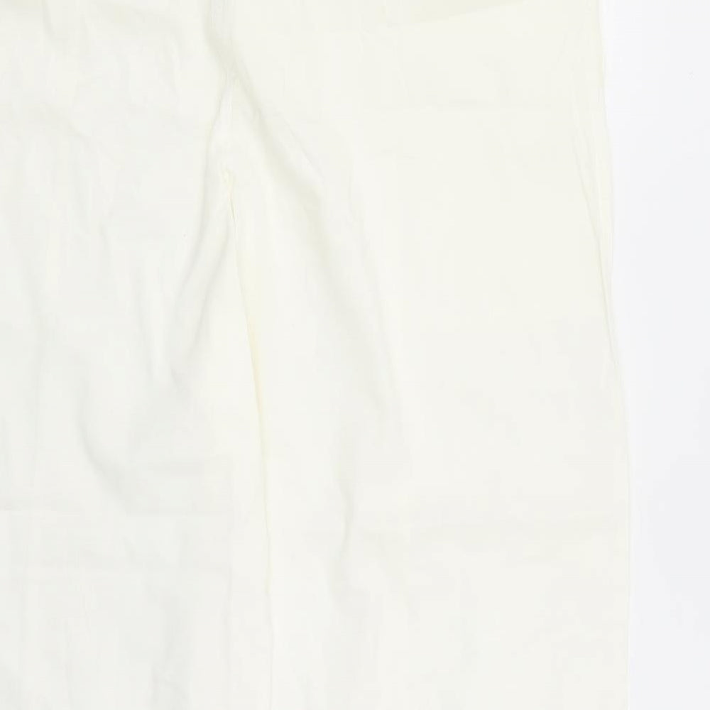 Marks and Spencer Womens White Cotton Trousers Size 16 L28 in Regular Drawstring