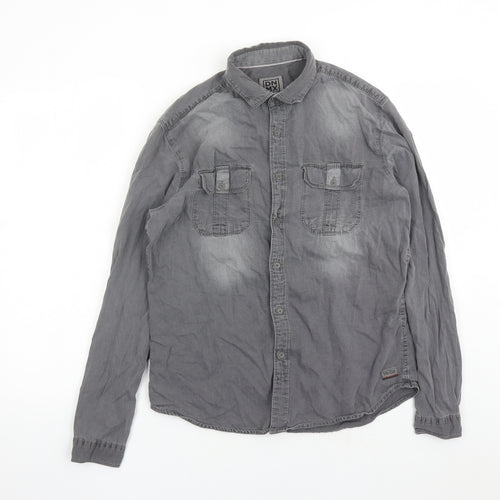 DNMX Mens Grey Cotton Button-Up Size S Collared Button