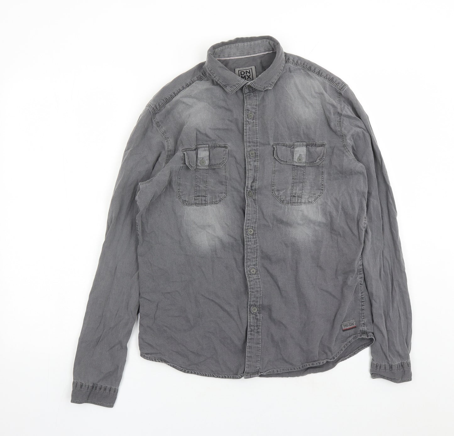 DNMX Mens Grey Cotton Button-Up Size S Collared Button