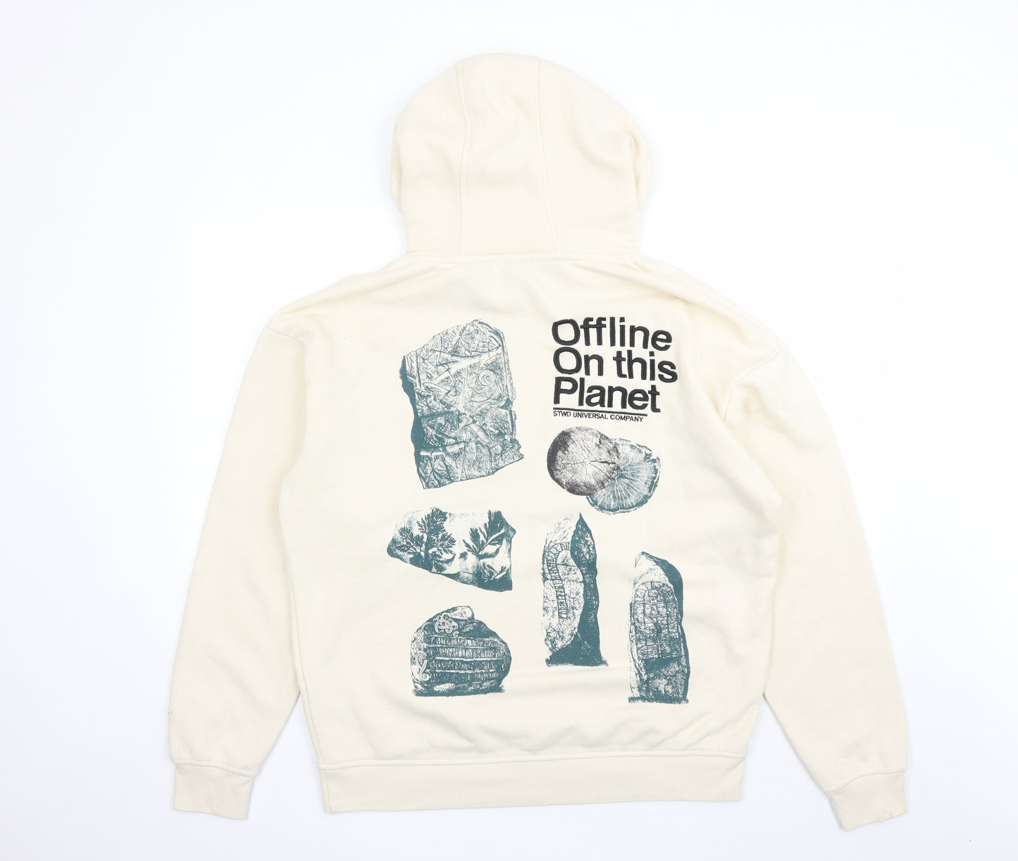 Pull&Bear Mens Beige Polyester Pullover Hoodie Size M - Offline On This Planet