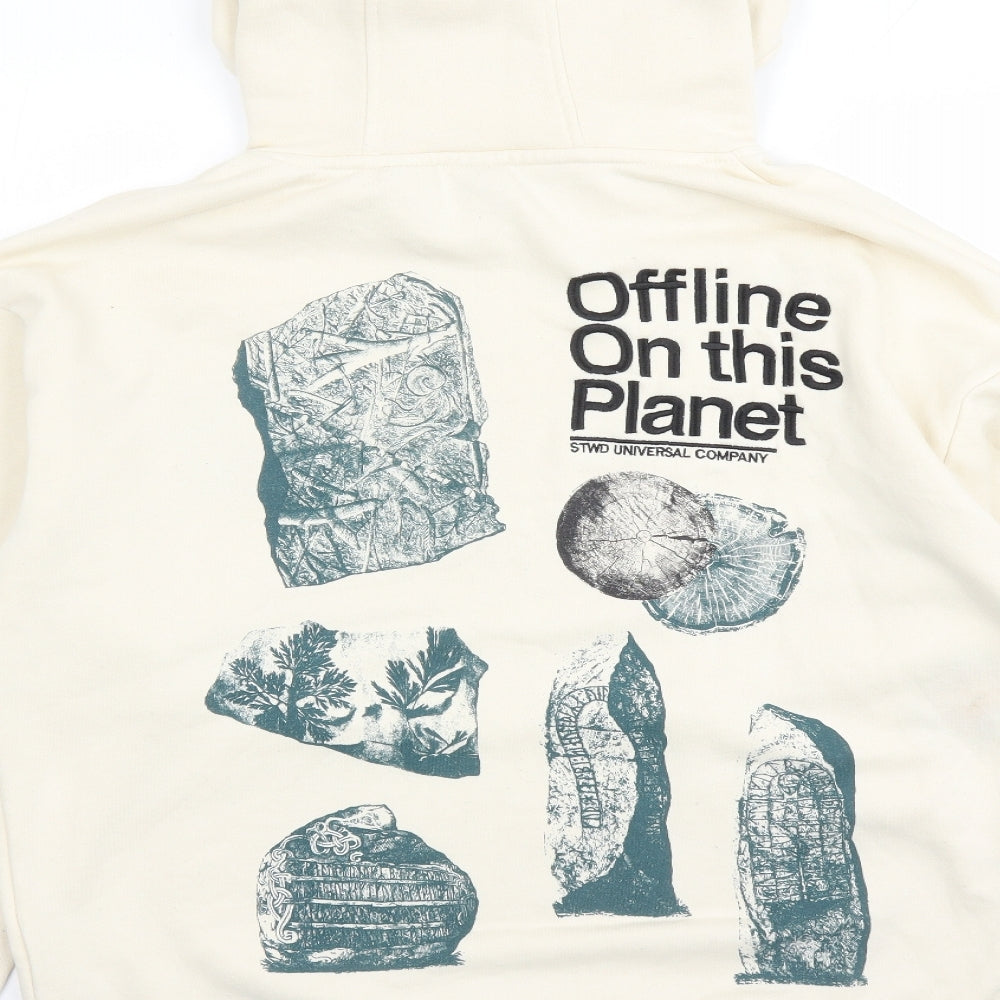 Pull&Bear Mens Beige Polyester Pullover Hoodie Size M - Offline On This Planet