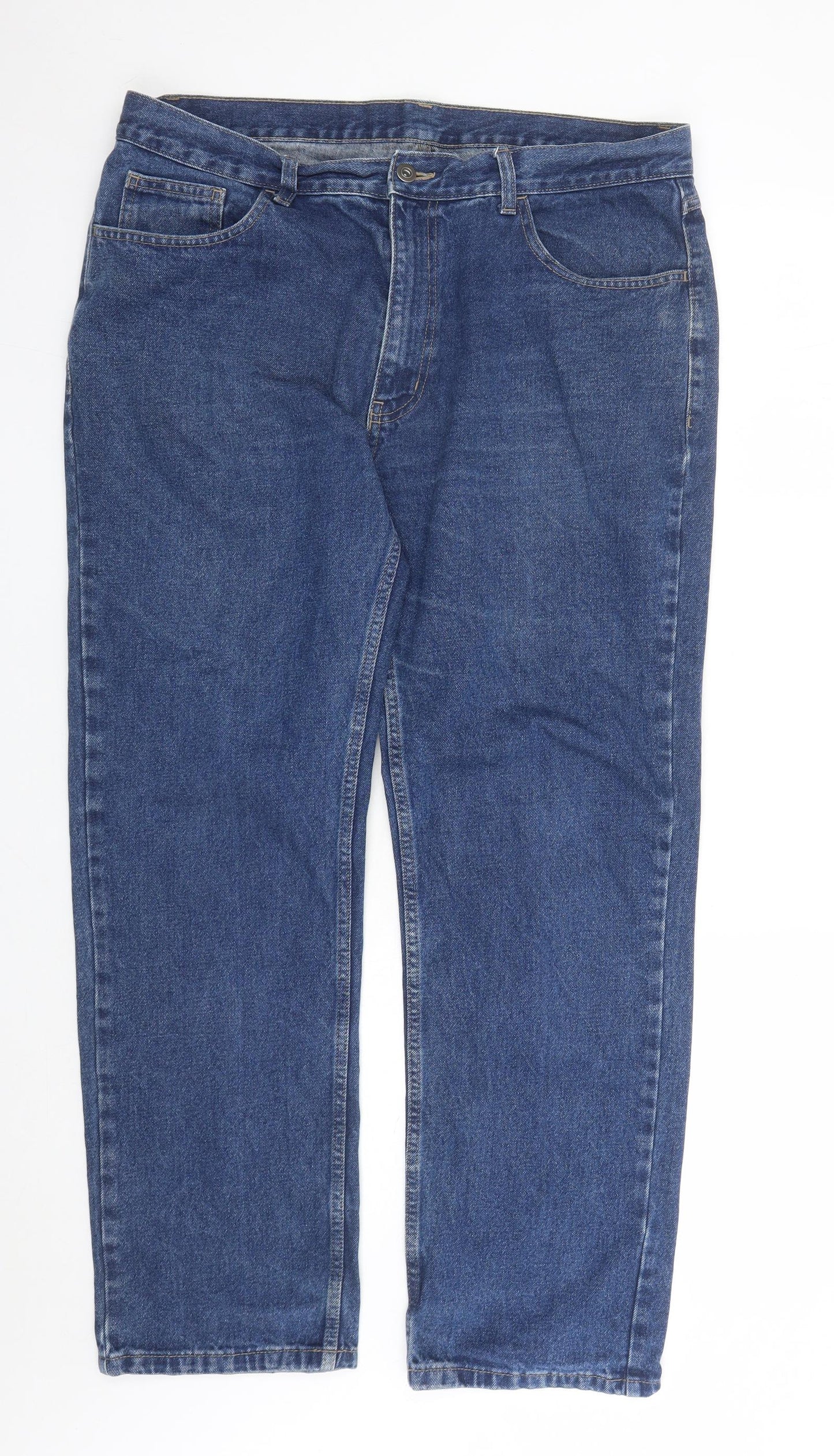 George Mens Blue Cotton Straight Jeans Size 38 in L31 in Regular Zip