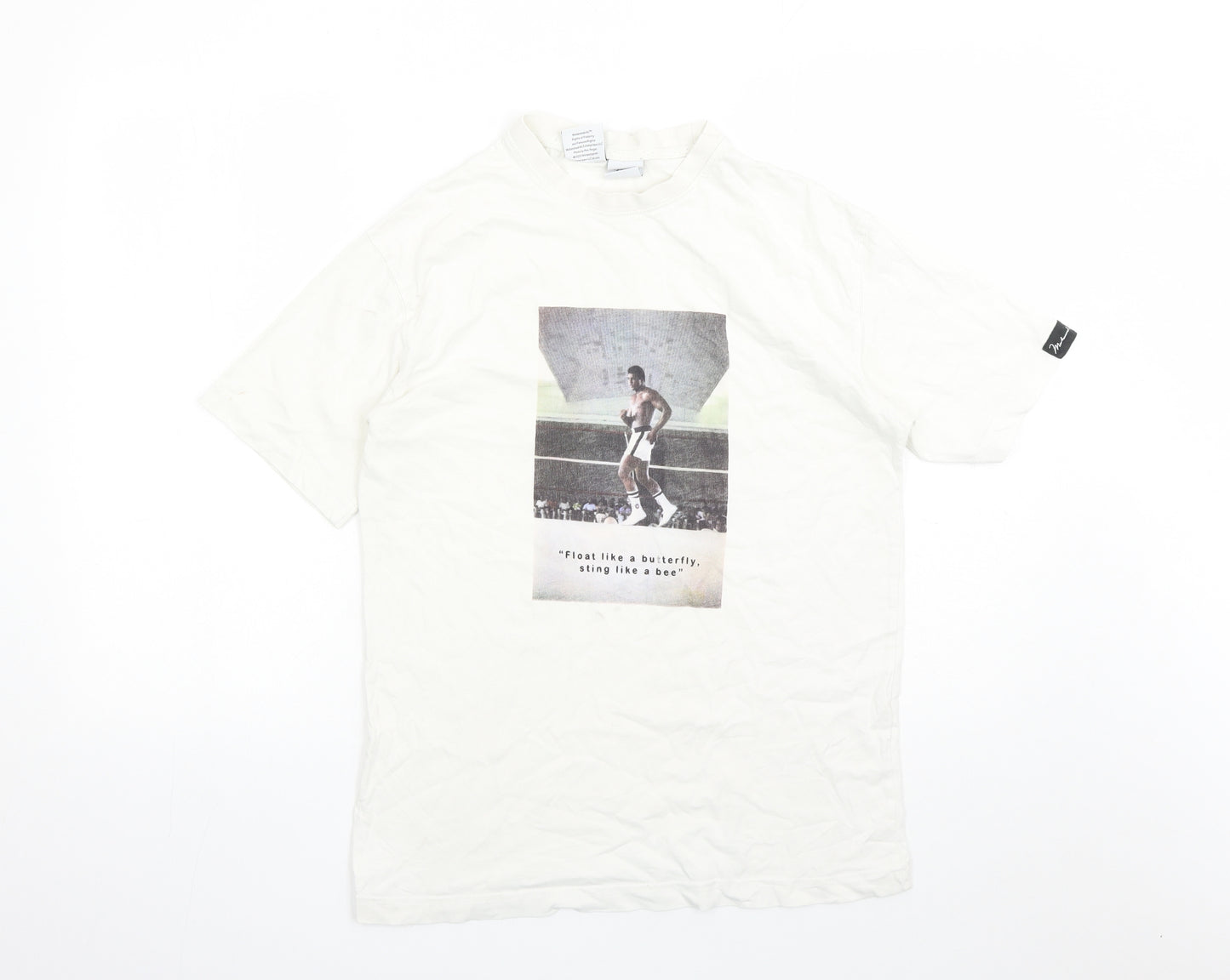 Zara Mens White Polyester T-Shirt Size S Crew Neck - Muhammad Ali