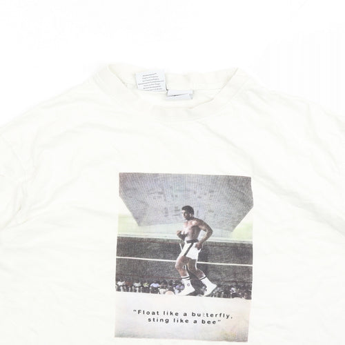 Zara Mens White Polyester T-Shirt Size S Crew Neck - Muhammad Ali
