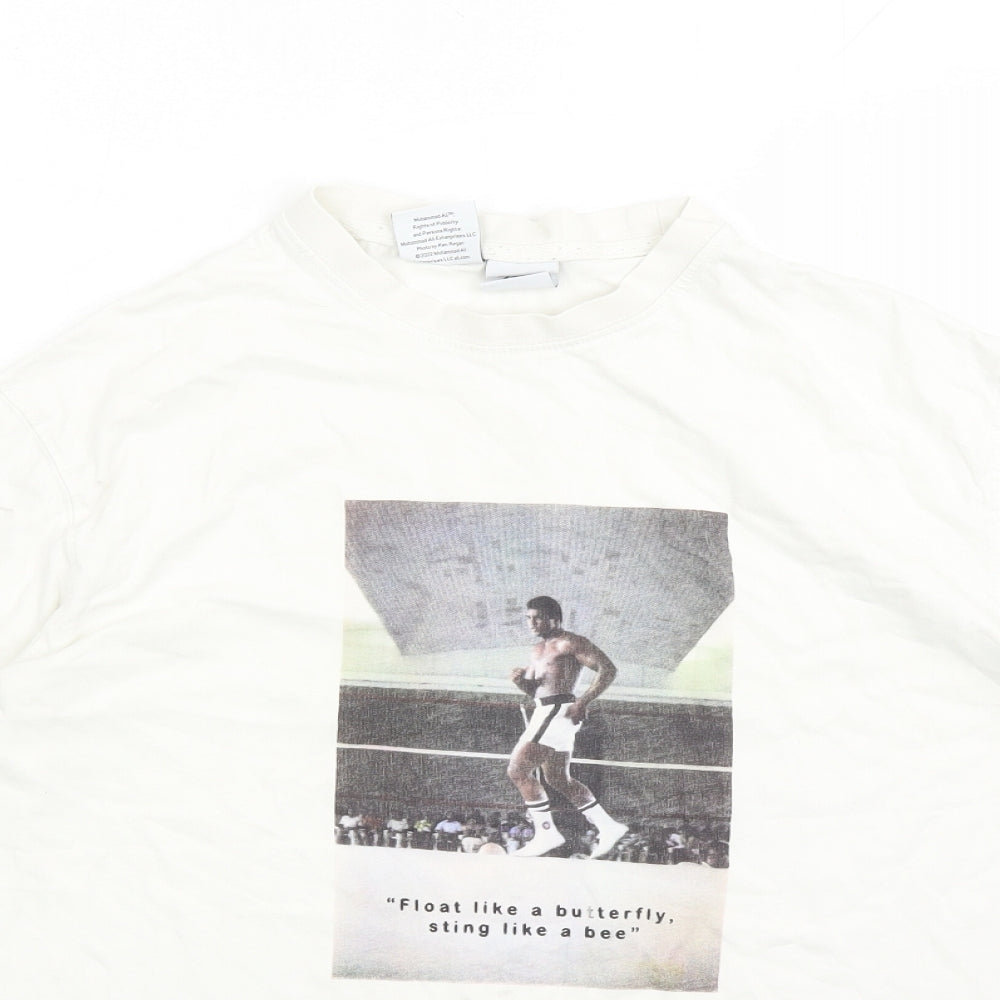 Zara Mens White Polyester T-Shirt Size S Crew Neck - Muhammad Ali