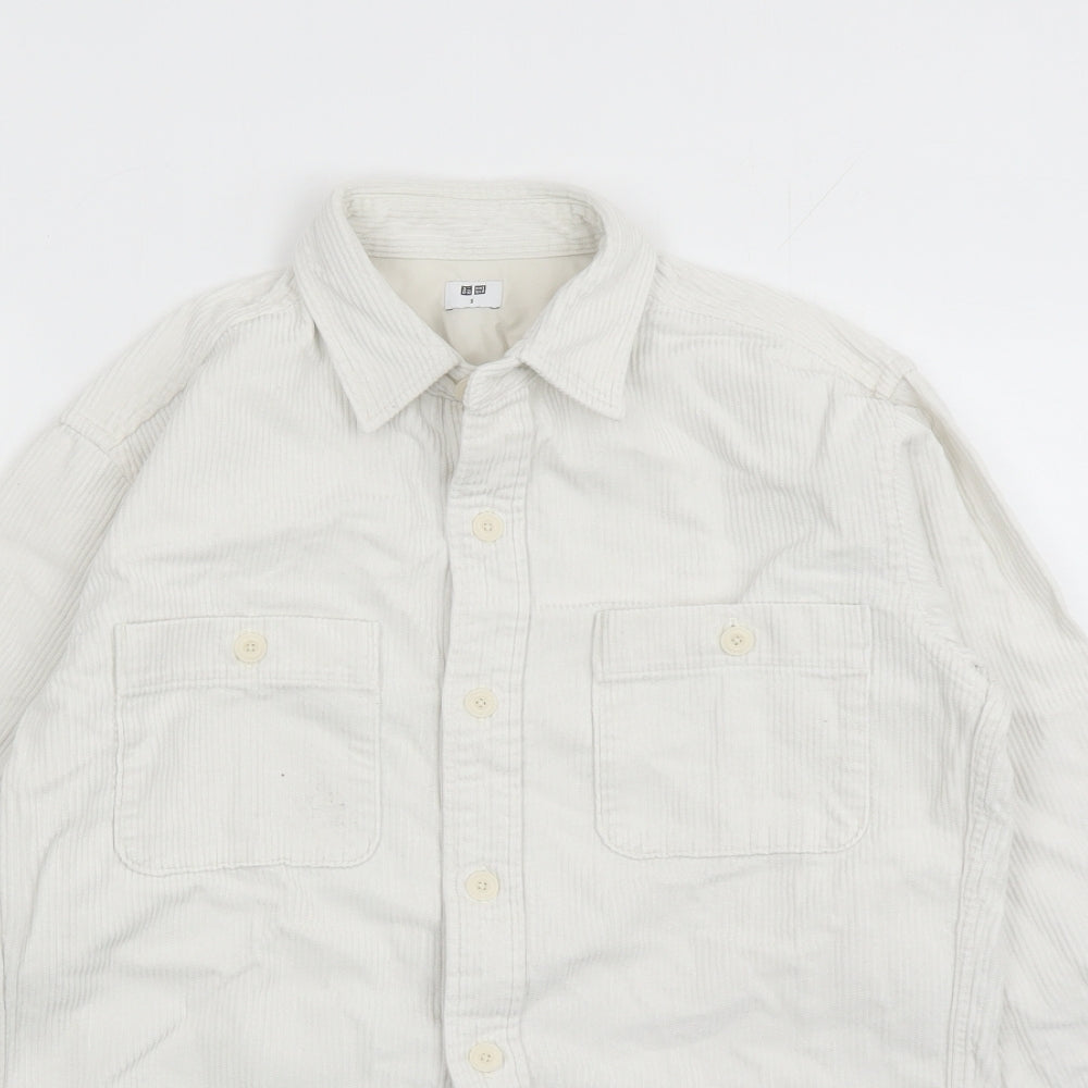Uniqlo Mens White Cotton Button-Up Size S Collared Button