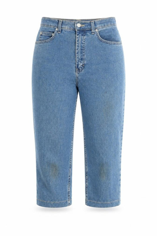 Front view of St Michael women’s blue cotton cropped jeans, size UK 8, 20-inch leg regular zip - vintage