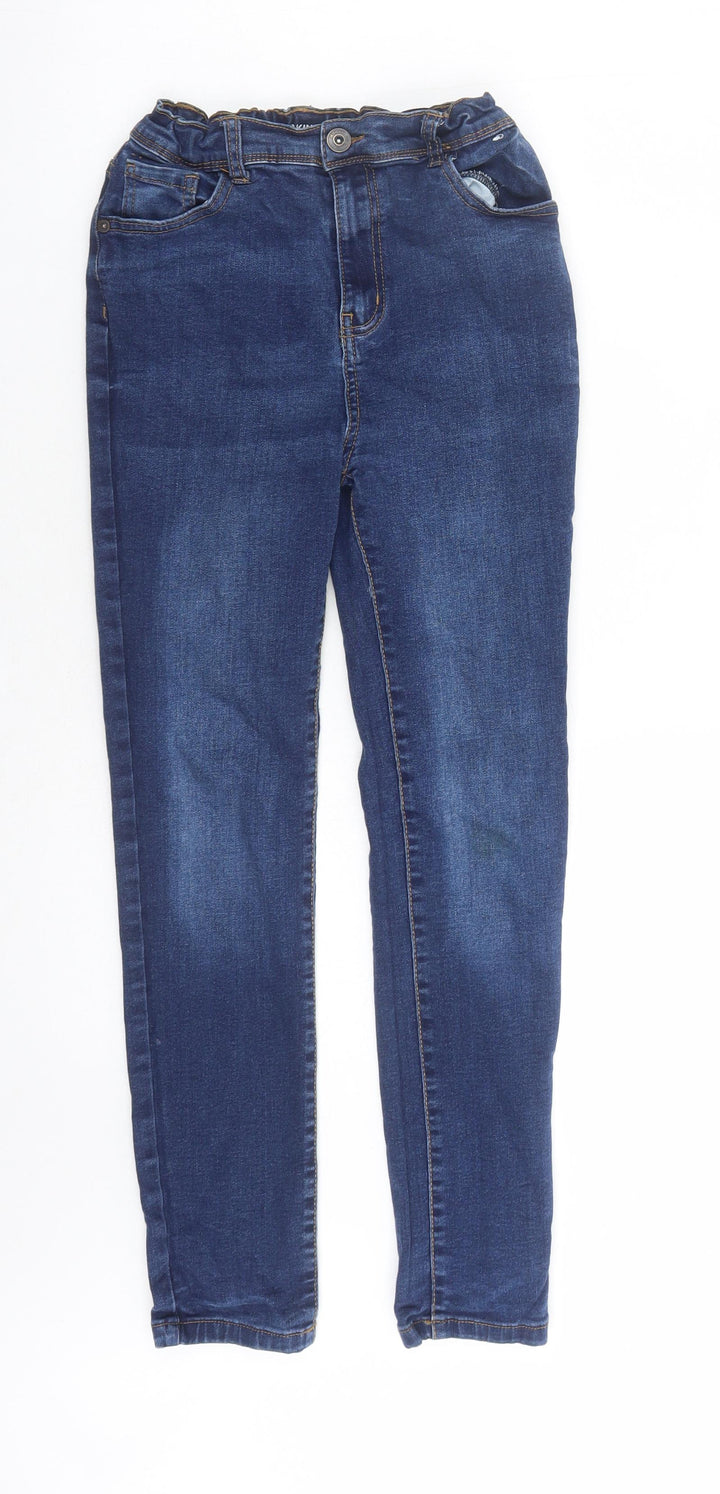Denim & Co. Girls Blue Cotton Skinny Jeans Size 12-13 Years L25 in Regular Zip - Elasticated Waist