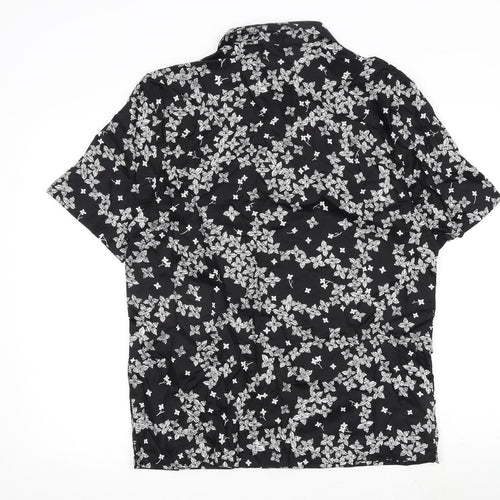 Autograph Mens Black Geometric Cotton Button-Up Size M Collared Button