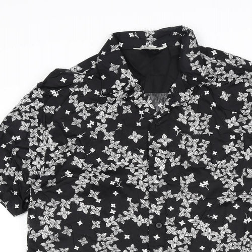 Autograph Mens Black Geometric Cotton Button-Up Size M Collared Button