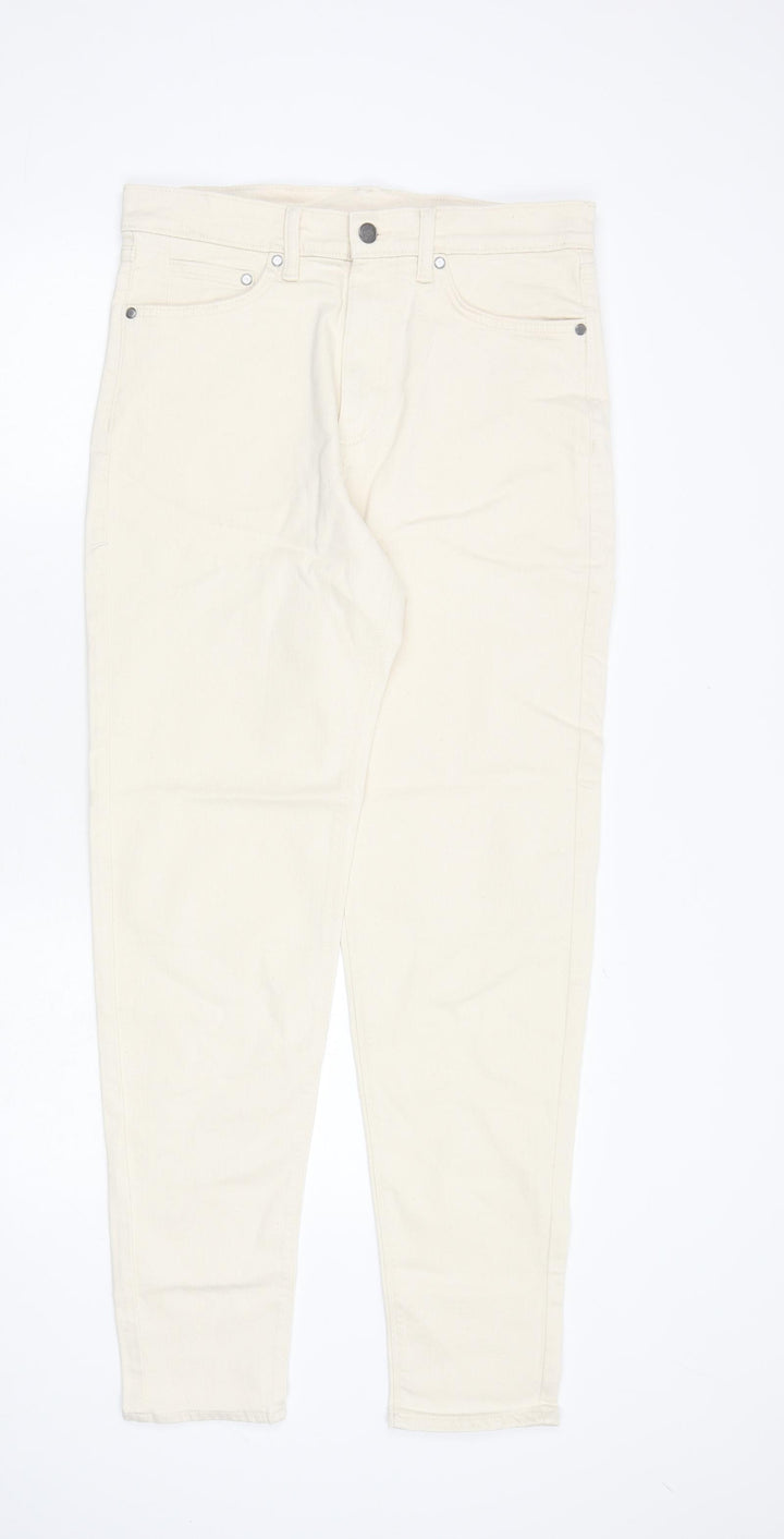 Marks and Spencer Mens Ivory Cotton Tapered Jeans Size 30 in L33 in Regular Zip