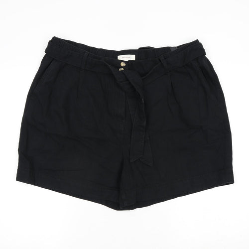 Per Una Womens Black 100% Cotton Basic Shorts Size 22 L6 in Regular Zip