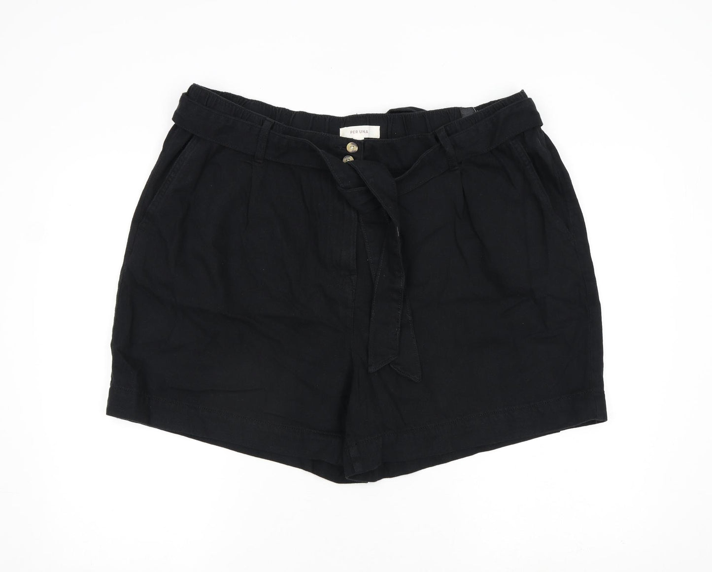 Per Una Womens Black 100% Cotton Basic Shorts Size 22 L6 in Regular Zip