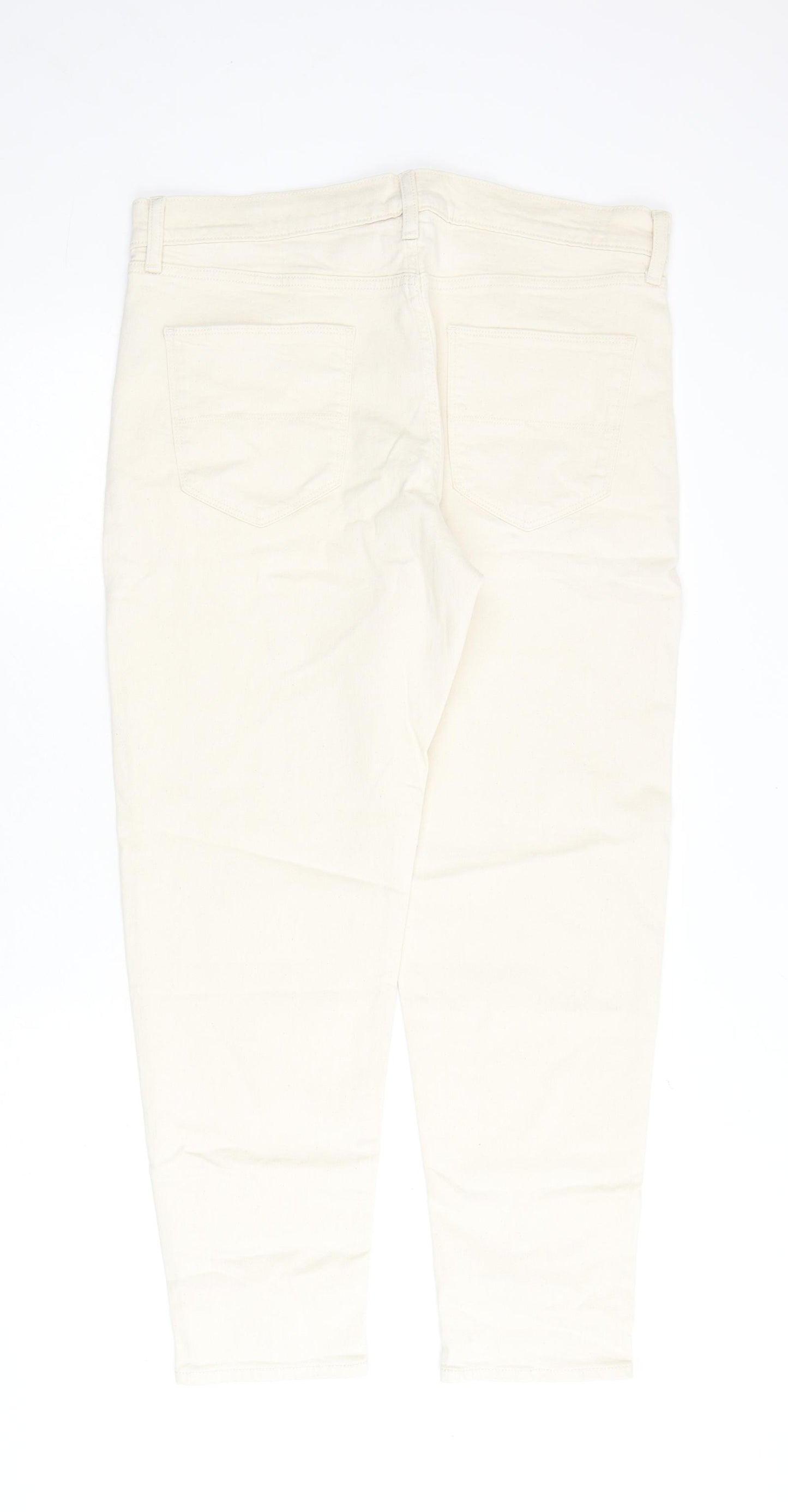 Marks and Spencer Mens Ivory Cotton Tapered Jeans Size 34 in L29 in Regular Zip