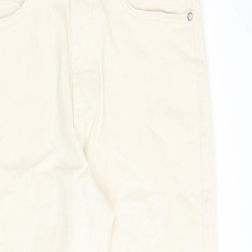 Marks and Spencer Mens Ivory Cotton Tapered Jeans Size 34 in L29 in Regular Zip