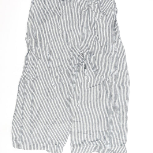 Marks and Spencer Womens Grey Striped Flax Cropped Trousers Size 18 L22 in Regular Zip