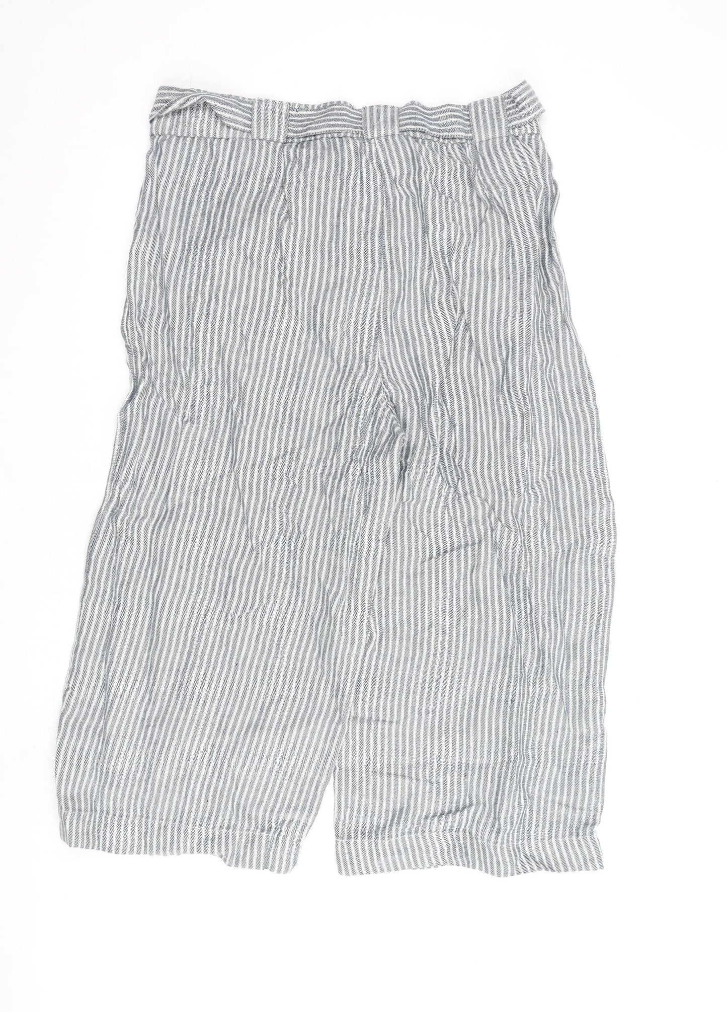 Marks and Spencer Womens Grey Striped Flax Cropped Trousers Size 18 L22 in Regular Zip