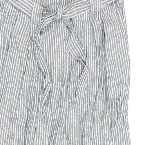 Marks and Spencer Womens Grey Striped Flax Cropped Trousers Size 18 L22 in Regular Zip