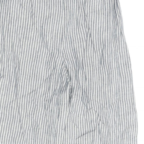 Marks and Spencer Womens Grey Striped Flax Cropped Trousers Size 18 L22 in Regular Zip
