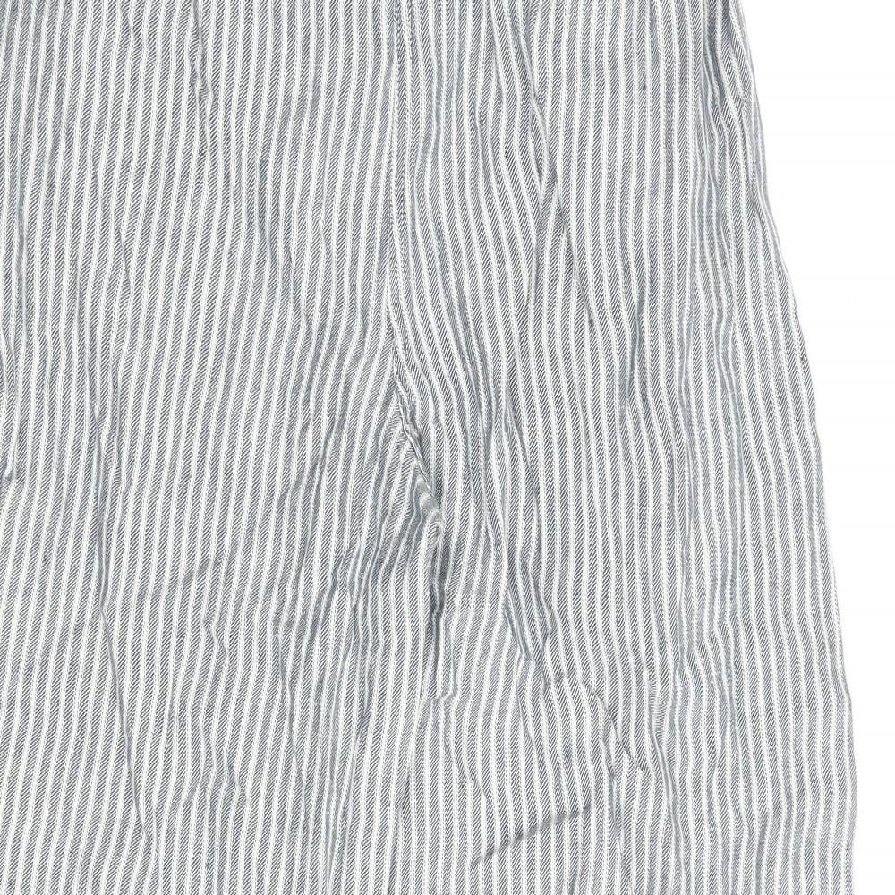 Marks and Spencer Womens Grey Striped Flax Cropped Trousers Size 18 L22 in Regular Zip