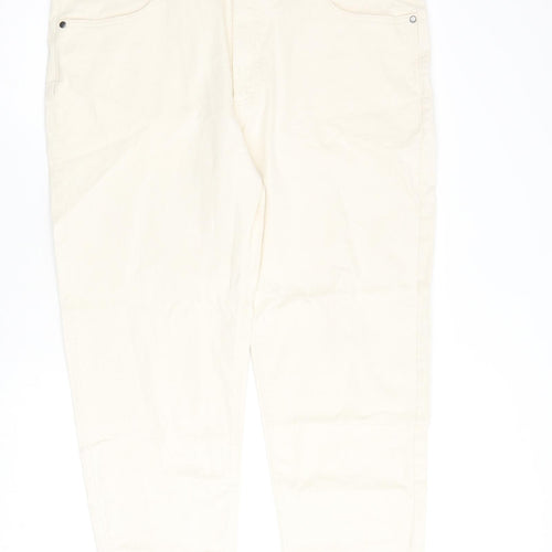 Marks and Spencer Mens Ivory Cotton Tapered Jeans Size 40 in L31 in Regular Zip