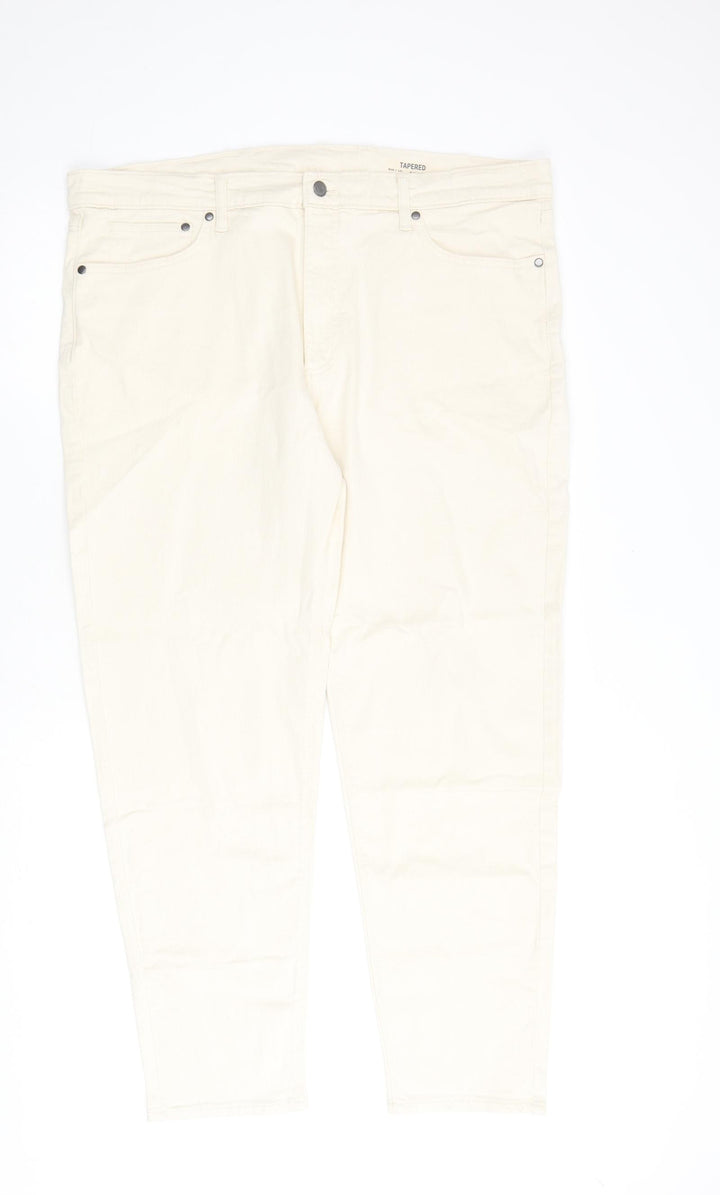 Marks and Spencer Mens Ivory Cotton Tapered Jeans Size 40 in L31 in Regular Zip