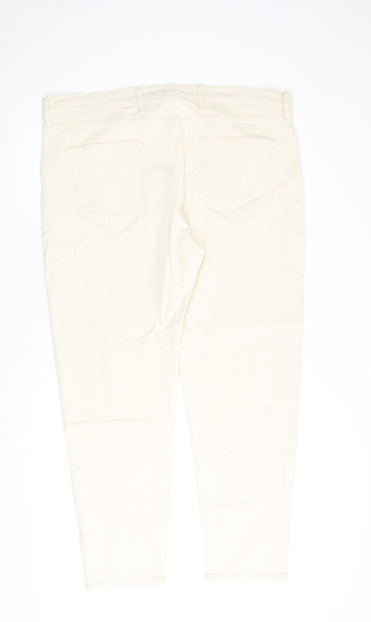 Marks and Spencer Mens Ivory Cotton Tapered Jeans Size 40 in L31 in Regular Zip