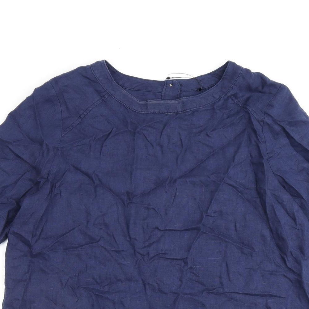 Marks and Spencer Womens Blue Flax Basic Blouse Size 10 Round Neck