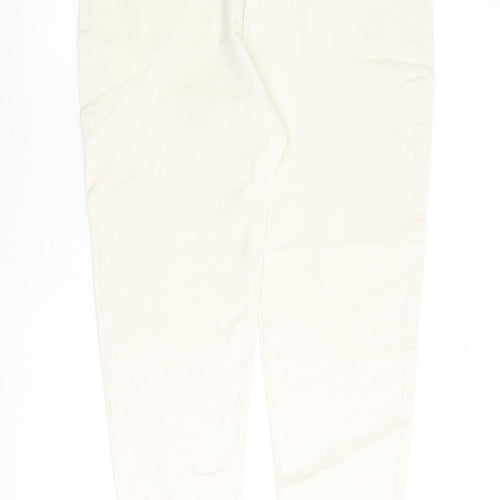Marks and Spencer Mens Ivory Cotton Tapered Jeans Size 36 in L33 in Regular Zip