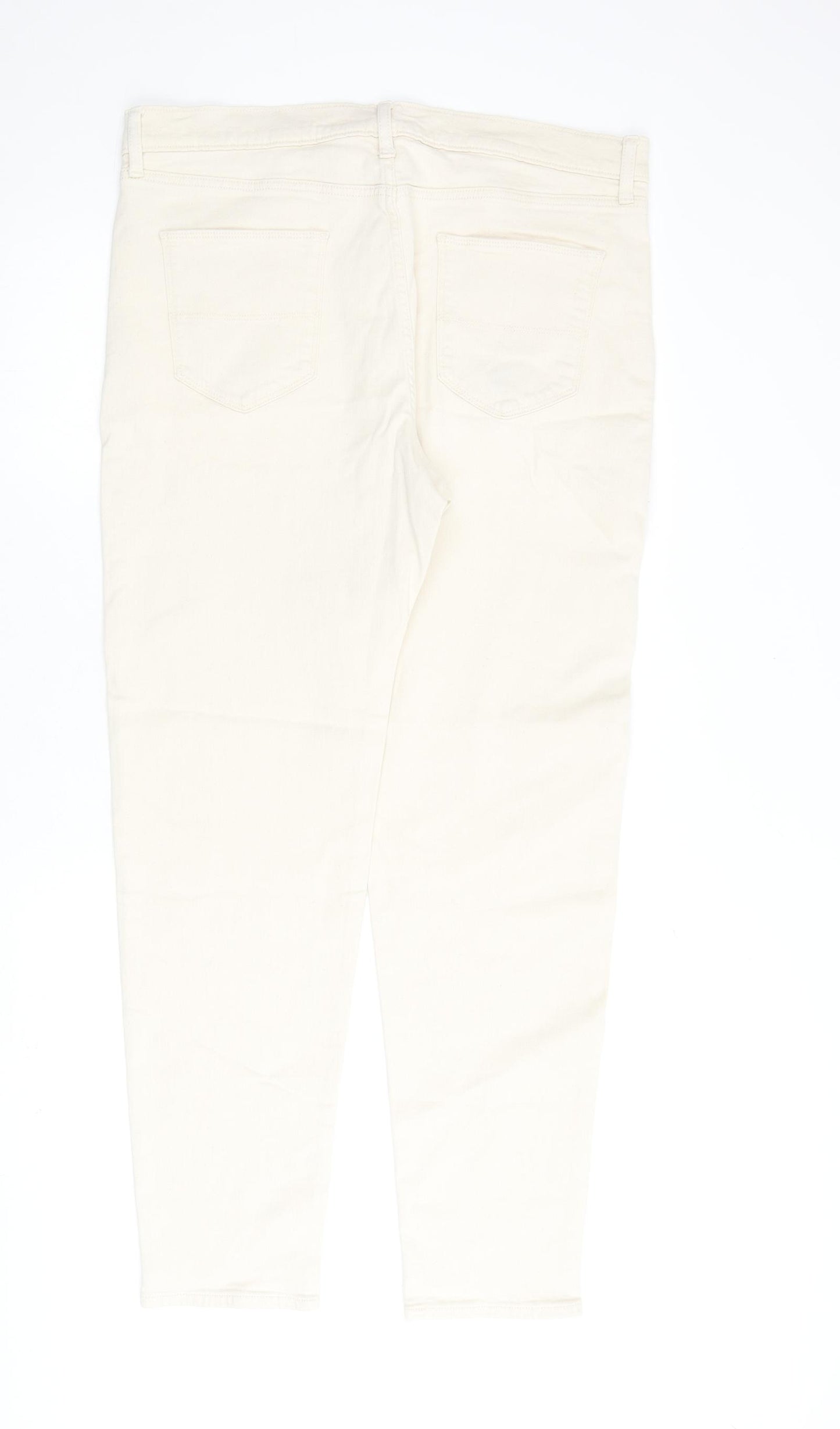 Marks and Spencer Mens Ivory Cotton Tapered Jeans Size 36 in L33 in Regular Zip