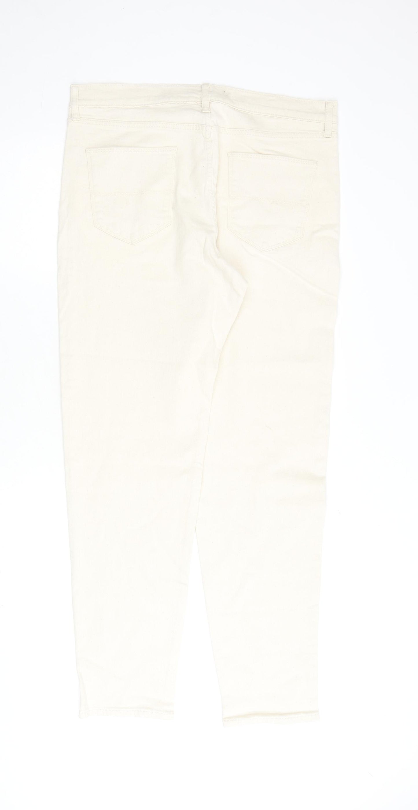 Marks and Spencer Mens Ivory Cotton Tapered Jeans Size 34 in L33 in Regular Zip
