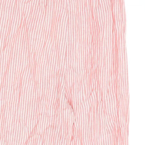 Marks and Spencer Womens Red Striped Flax Cropped Trousers Size 16 L22 in Regular Zip