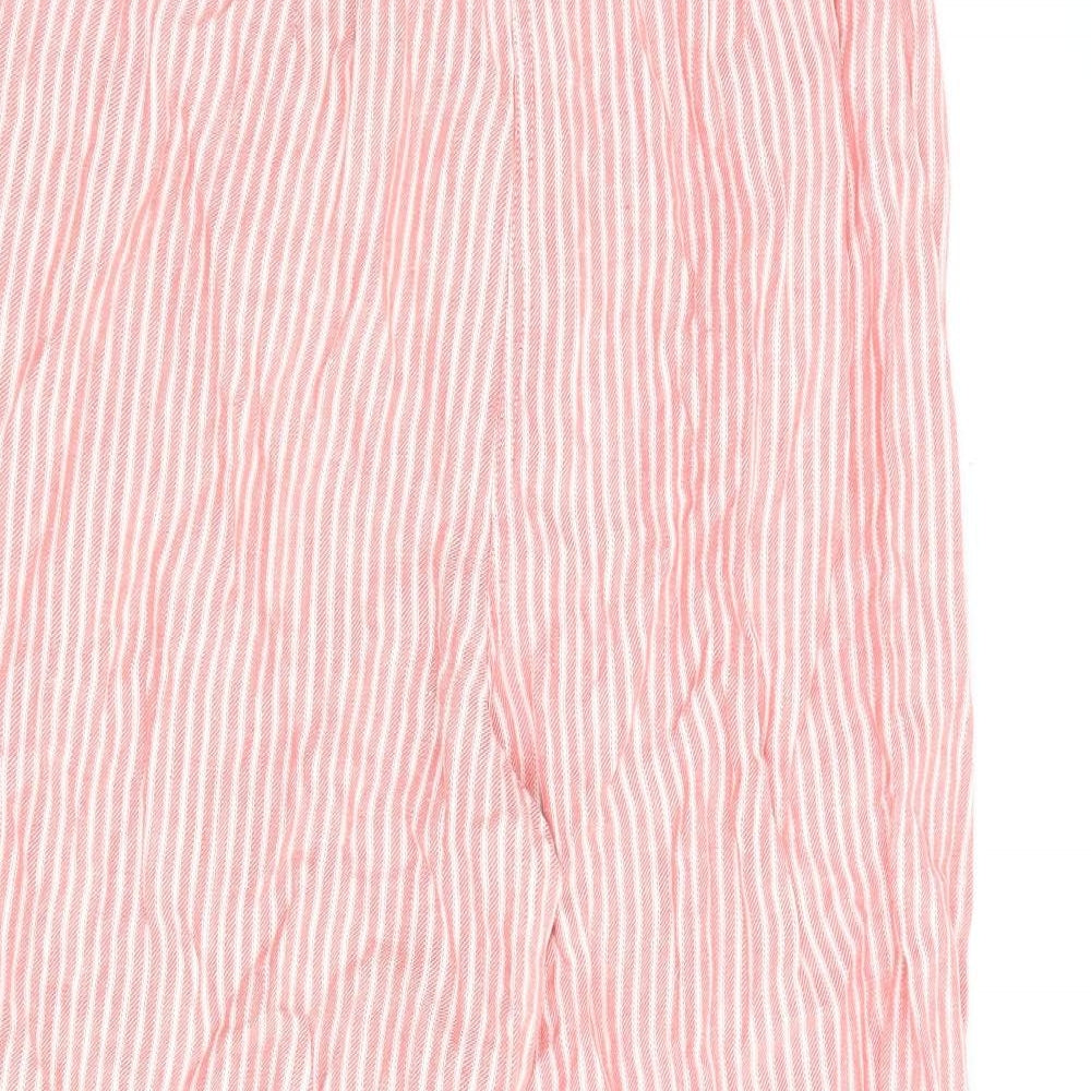 Marks and Spencer Womens Red Striped Flax Cropped Trousers Size 16 L22 in Regular Zip