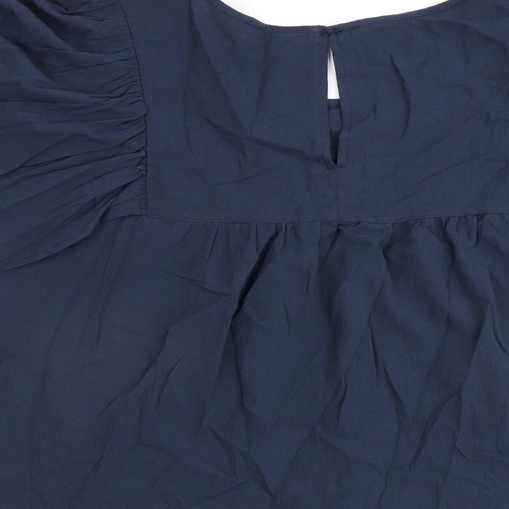 Marks and Spencer Womens Blue 100% Cotton Basic Blouse Size 16 Round Neck