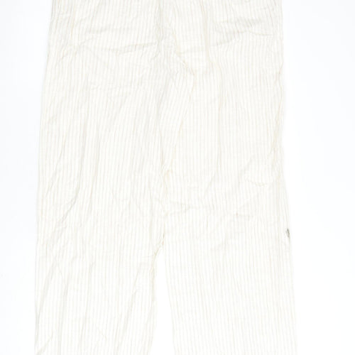 Marks and Spencer Womens Beige Striped Flax Trousers Size 16 L30 in Regular Zip