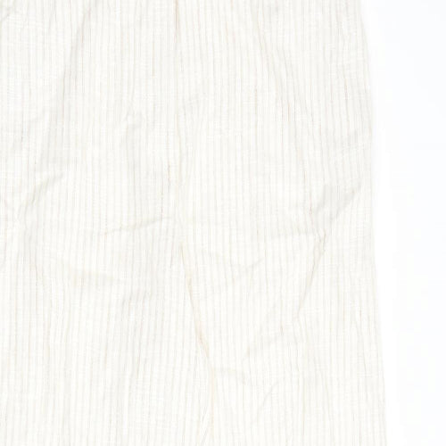 Marks and Spencer Womens Beige Striped Flax Trousers Size 16 L30 in Regular Zip