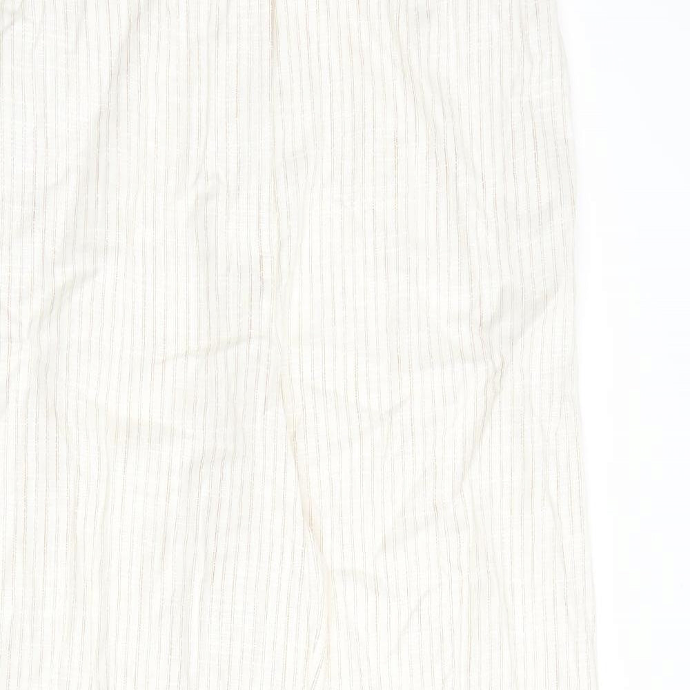Marks and Spencer Womens Beige Striped Flax Trousers Size 16 L30 in Regular Zip