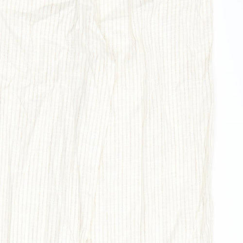 Marks and Spencer Womens Beige Striped Flax Trousers Size 16 L30 in Regular Zip