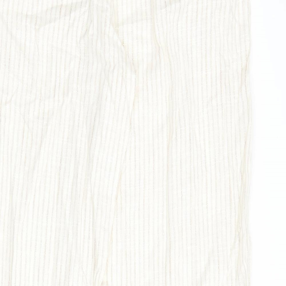 Marks and Spencer Womens Beige Striped Flax Trousers Size 16 L30 in Regular Zip