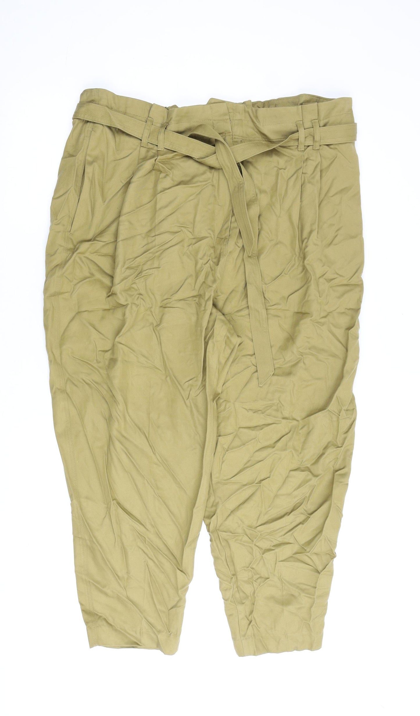 Marks and Spencer Womens Green Lyocell Trousers Size 22 L25 in Regular Zip